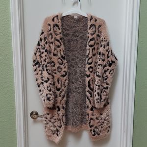 Women's Furry Leopard Print Cardigan One Size